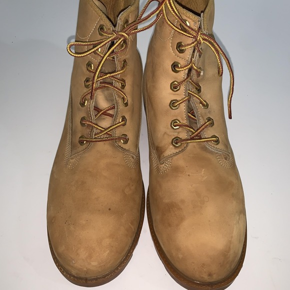 Vintage Timberland Boots Mens 12 Beige Leather Combat Ankle Work Made USA 10066